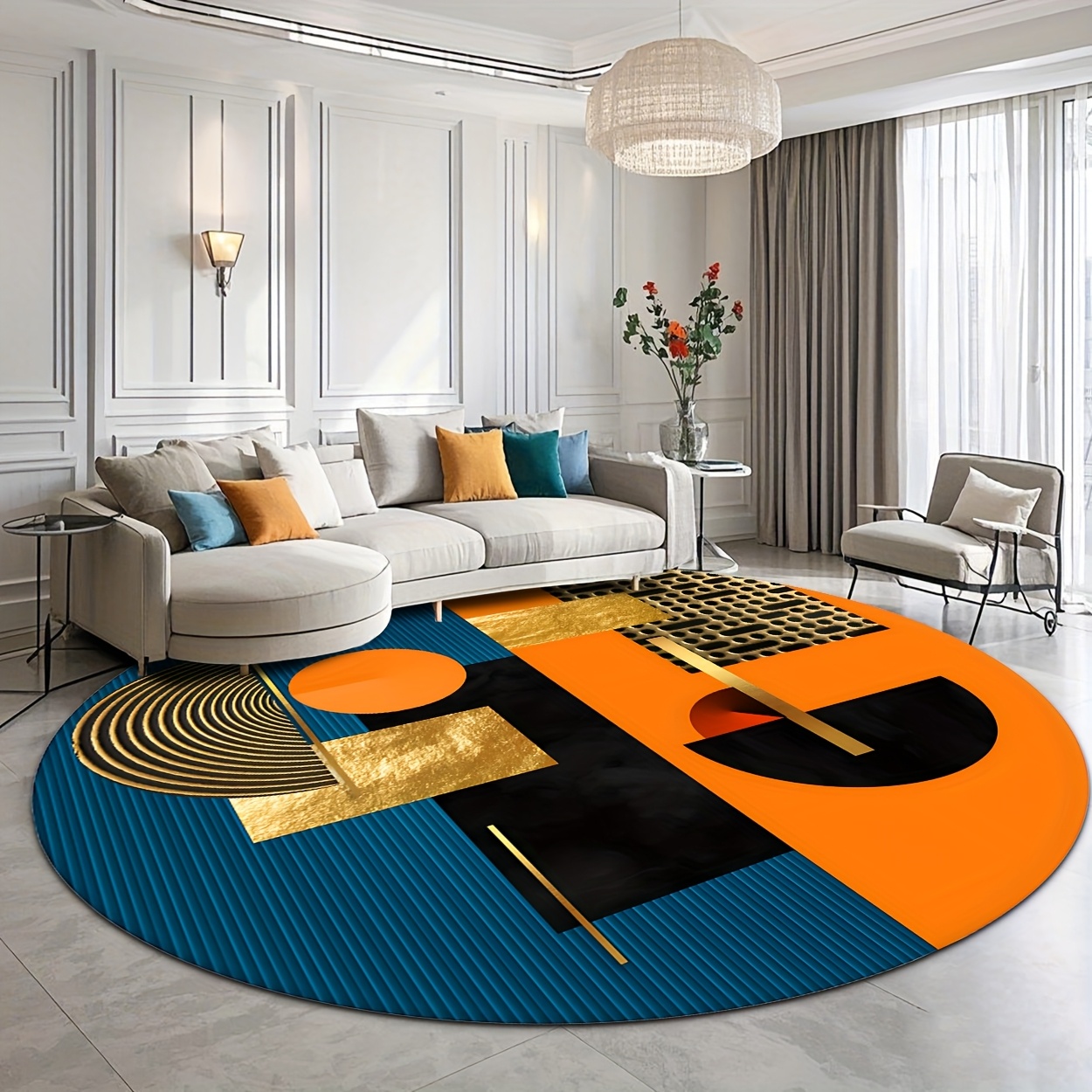 Interior Design High End - Pomarańczowy Niebieski Złoty Abstrakcyjny Geometryczny Luksusowy